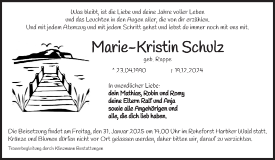 Traueranzeige von Marie-Kristin Schulz von Volksstimme Oschersleben/Wanzleben
