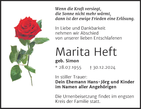 Traueranzeige von Marita Heft von Trauerkombi Dessau