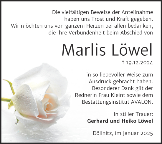 Traueranzeige von Marlis Löwel von Trauerkombi Merseburg