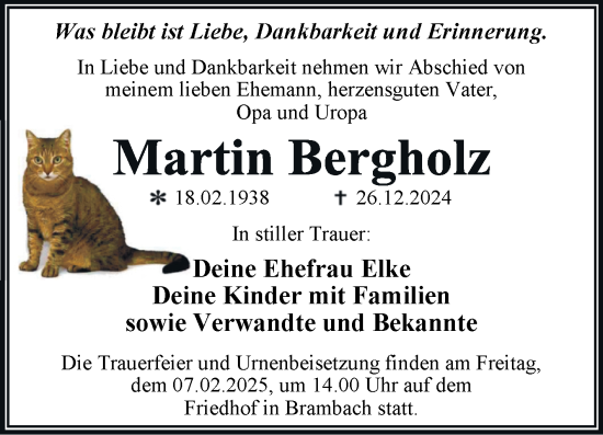 Traueranzeige von Martin Bergholz von Trauerkombi Dessau