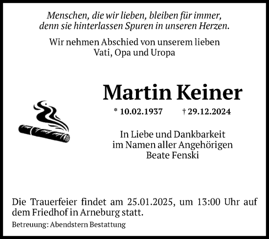 Traueranzeige von Martin Keiner von Volksstimme Altmark Ost