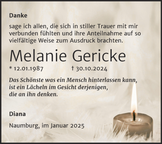 Traueranzeige von Melanie Gericke von Super Sonntag Naumburg/Nebra