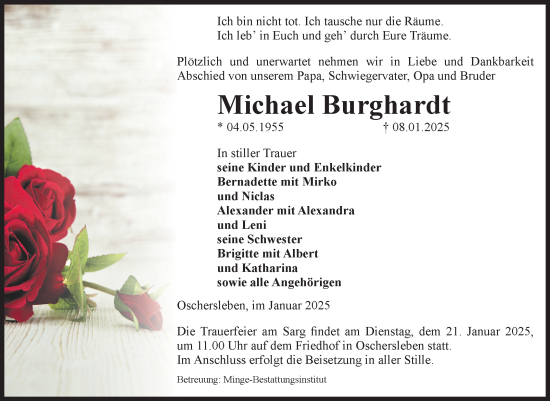 Traueranzeige von Michael Burghardt von Volksstimme Oschersleben/Wanzleben