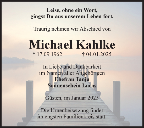 Traueranzeige von Michael Kahlke von Volksstimme Staßfurt