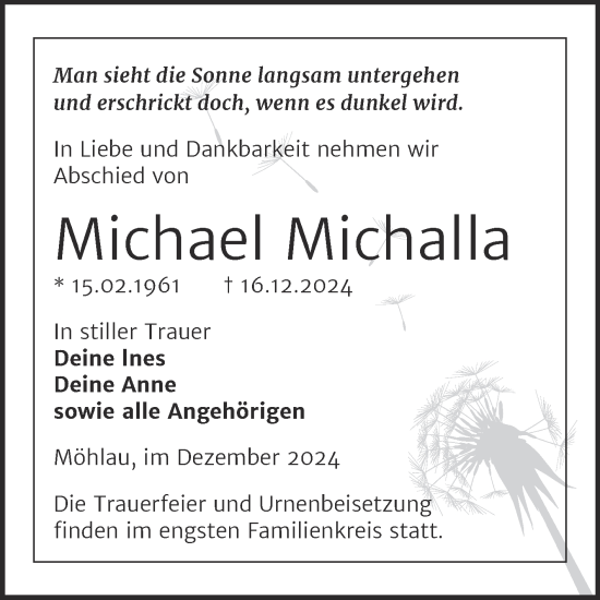 Traueranzeige von Michael Michalla von Trauerkombi Wittenberg