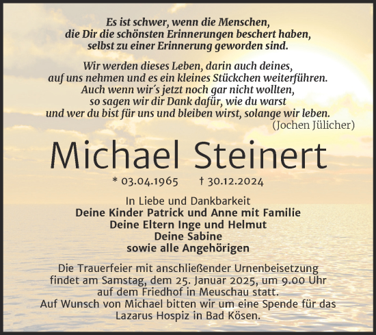 Traueranzeige von Michael Steinert von Trauerkombi Merseburg