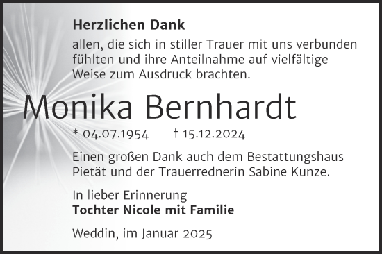 Traueranzeige von Monika Bernhardt von Trauerkombi Wittenberg