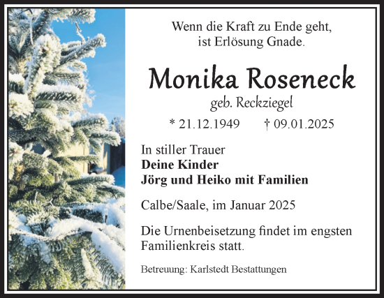 Traueranzeige von Monika Roseneck von Volksstimme Schönebeck
