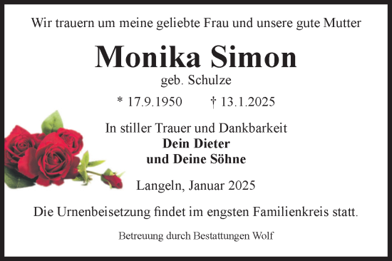 Traueranzeige von Monika Simon von Volksstimme Wernigerode