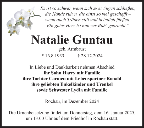 Traueranzeige von Natalie Guntau von Volksstimme Altmark Ost