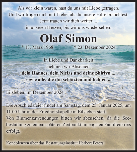 Traueranzeige von Olaf Simon von Volksstimme Oschersleben/Wanzleben