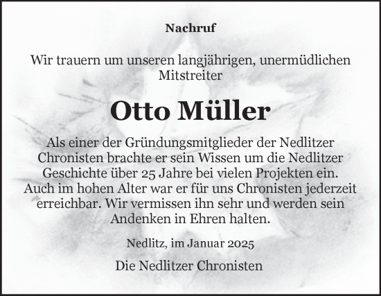 Traueranzeige von Otto Müller von Volksstimme Burg/Genthin
