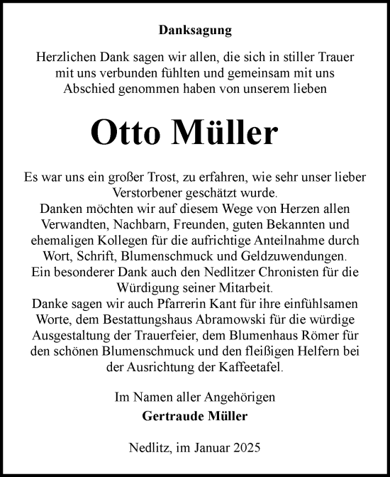 Traueranzeige von Otto Müller von Volksstimme Burg/Genthin
