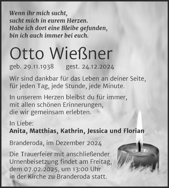 Traueranzeige von Otto Wießner von Trauerkombi Merseburg