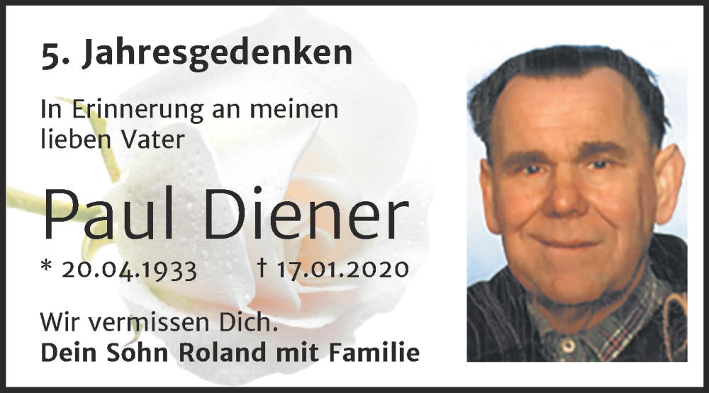  Traueranzeige für Paul Diener vom 25.01.2025 aus Trauerkombi Dessau