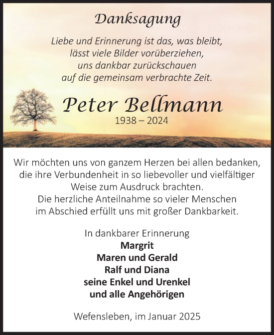 Traueranzeige von Peter Bellmann von Volksstimme Oschersleben/Wanzleben
