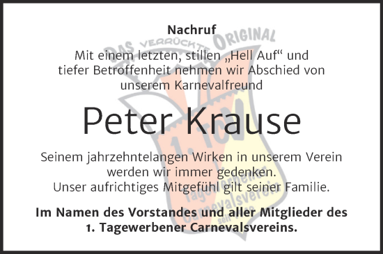 Traueranzeige von Peter Krause von Trauerkombi Weißenfels