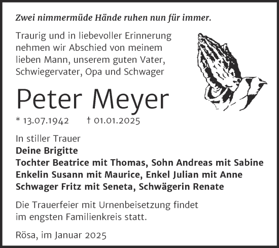 Traueranzeige von Peter Meyer von Trauerkombi Bitterfeld
