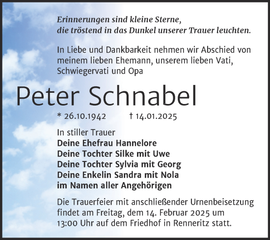 Traueranzeige von Peter Schnabel von Trauerkombi Bitterfeld
