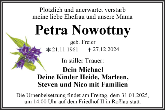 Traueranzeige von Petra Nowottny von Trauerkombi Dessau