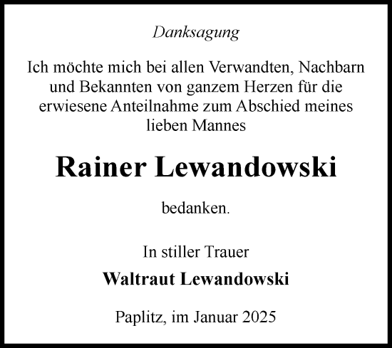 Traueranzeige von Rainer Lewandowski von Volksstimme Burg/Genthin