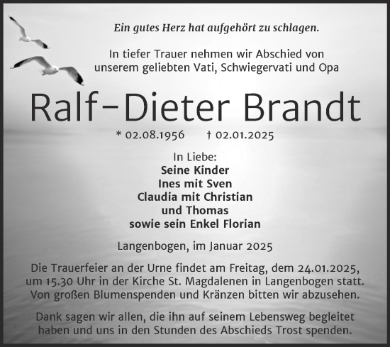 Traueranzeige von Ralf-Dieter Brandt 