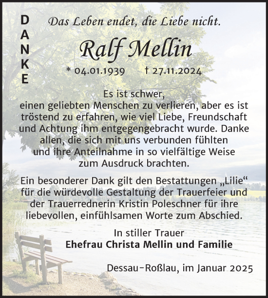 Traueranzeige von Ralf Mellin von Trauerkombi Dessau