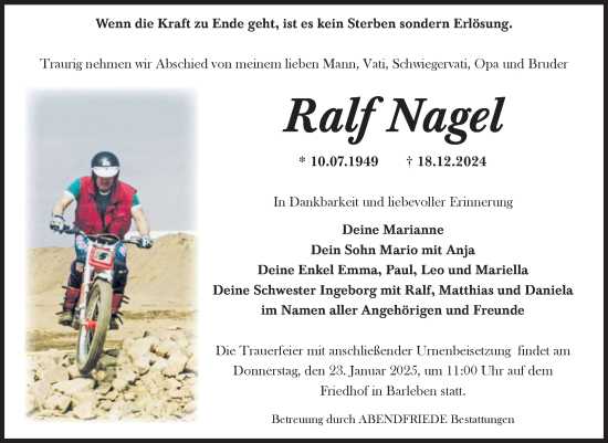 Traueranzeige von Ralf Nagel von Volksstimme Magdeburg