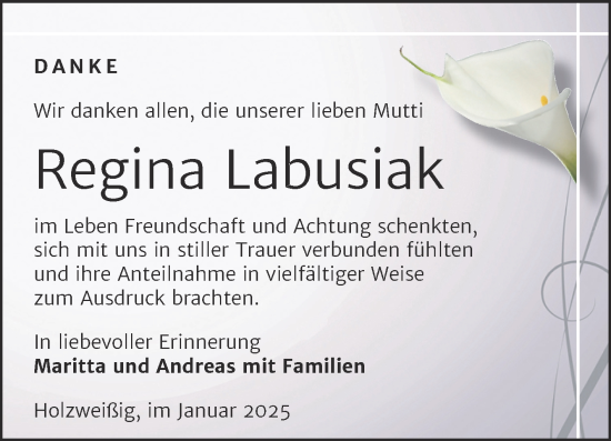 Traueranzeige von Regina Labusiak von Trauerkombi Bitterfeld