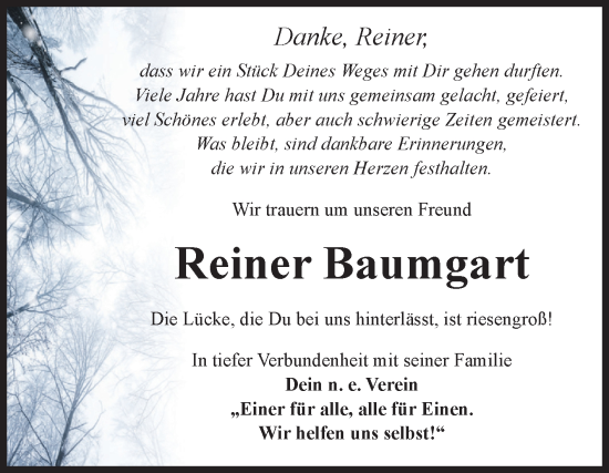 Traueranzeige von Reiner Baumgart von Volksstimme Magdeburg