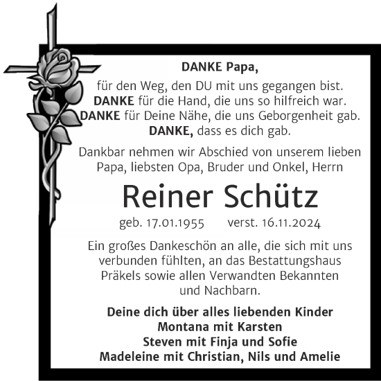 Traueranzeige von Reiner Schütz von Trauerkombi Zeitz