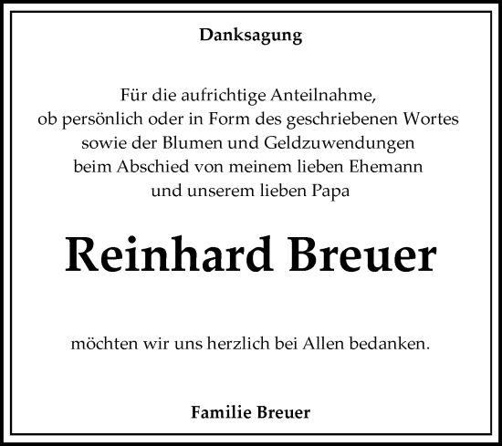 Traueranzeige von Reinhard Breuer von Trauerkombi Bitterfeld