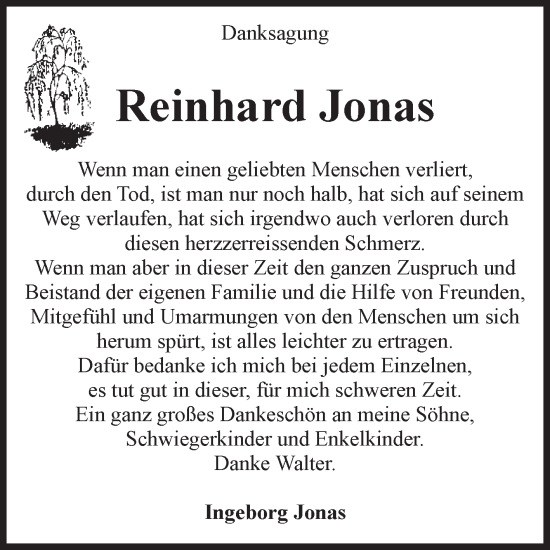 Traueranzeige von Reinhard Jonas von Volksstimme Altmark Ost