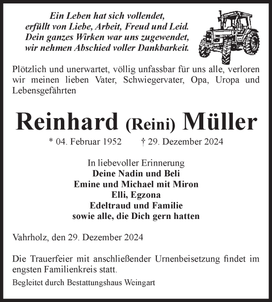 Traueranzeige von Reinhard Müller von Volksstimme Altmark West