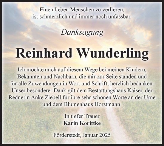 Traueranzeige von Reinhard Wunderling von Volksstimme Staßfurt