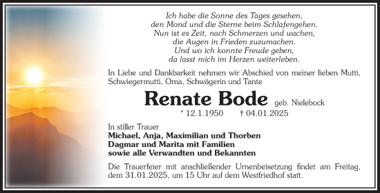 Traueranzeige von Renate Bode von Volksstimme Magdeburg