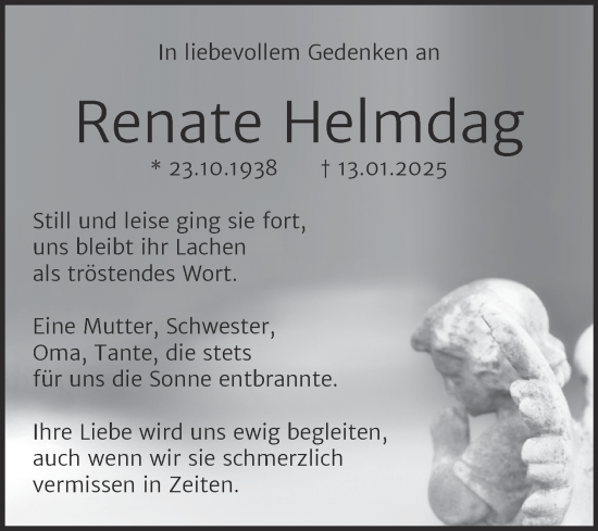 Traueranzeige von Renate Helmdag von Trauerkombi Aschersleben