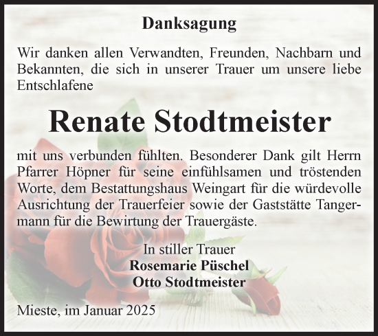 Traueranzeige von Renate Stodtmeister von Volksstimme Altmark West