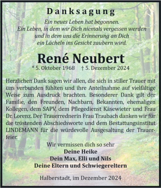 Traueranzeige von René Neubert von Volksstimme Halberstadt