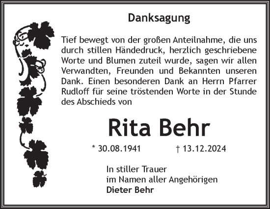 Traueranzeige von Rita Behr von Volksstimme Magdeburg
