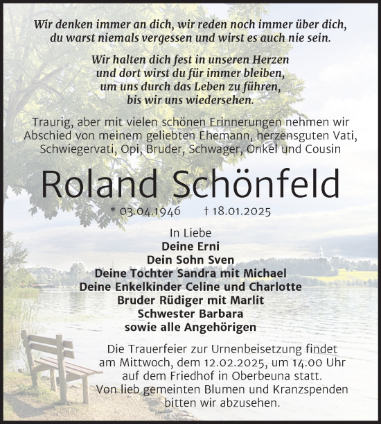 Traueranzeige von Roland Schönfeld von Trauerkombi Merseburg