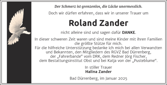 Traueranzeige von Roland Zander von Trauerkombi Merseburg