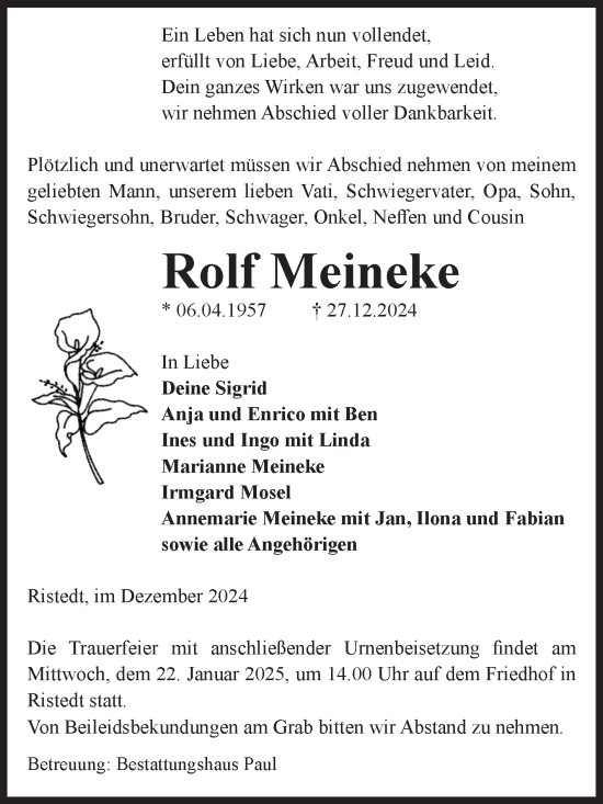 Traueranzeige von Rolf Meineke von Volksstimme Altmark West