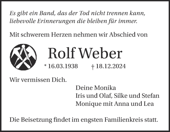 Traueranzeige von Rolf Weber von Mitteldeutsche Zeitung Halle/Saalkreis