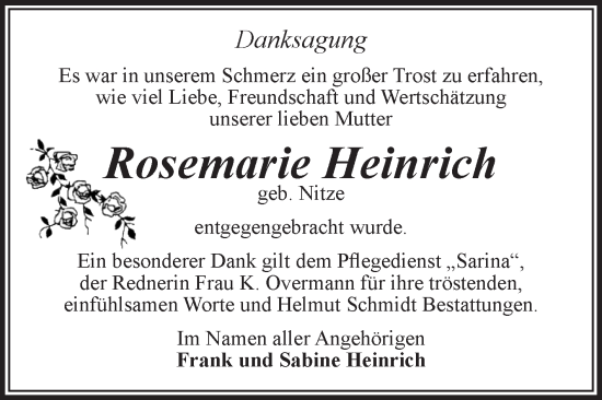 Traueranzeige von Rosemarie Heinrich von Volksstimme Magdeburg