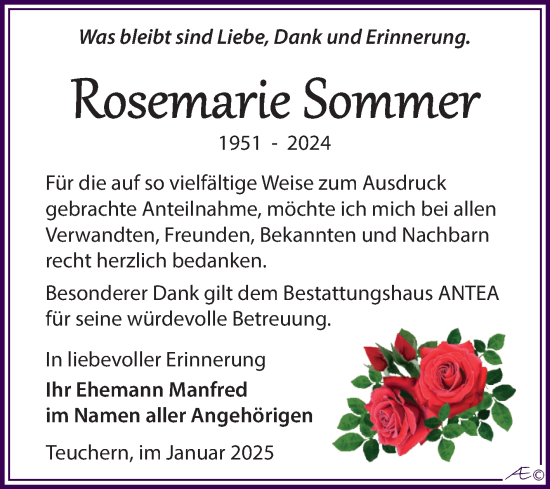 Traueranzeige von Rosemarie Sommer von Trauerkombi Weißenfels