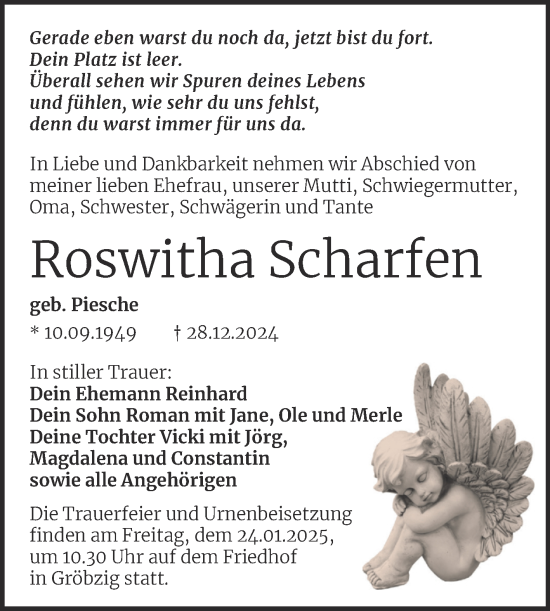 Traueranzeige von Roswitha Scharfen von Trauerkombi Köthen