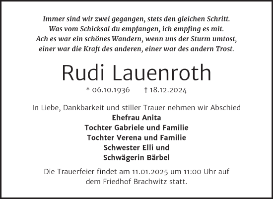 Traueranzeige von Rudi Lauenroth von Mitteldeutsche Zeitung Halle/Saalkreis