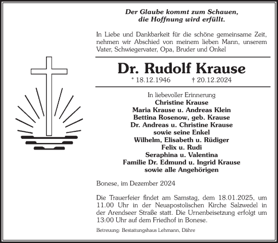 Traueranzeige von Rudolf Krause von Volksstimme Altmark West