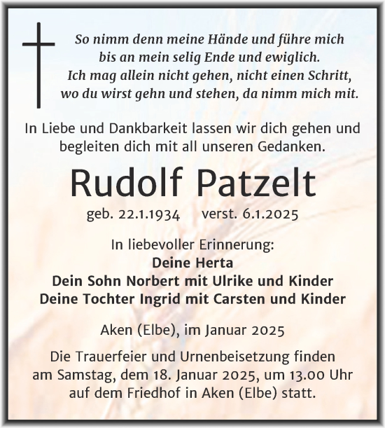 Traueranzeige von Rudolf Patzelt von Trauerkombi Köthen